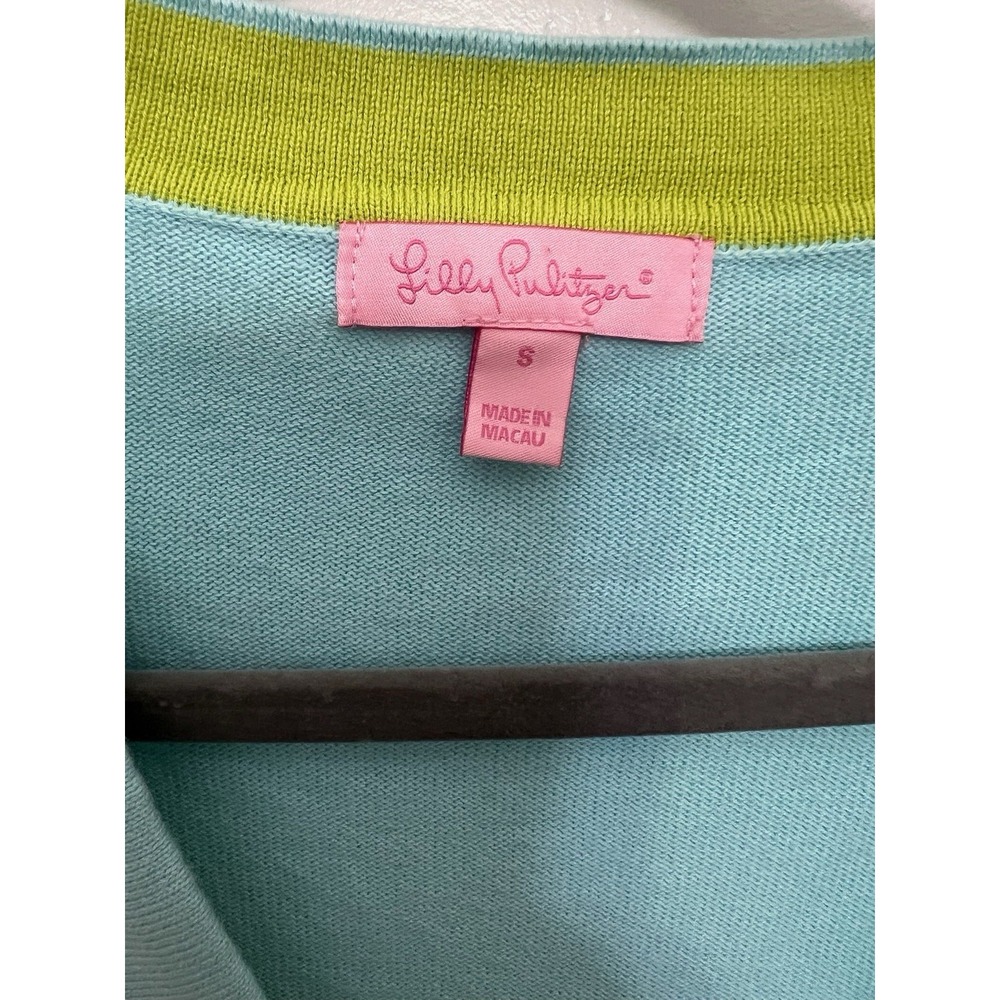 Lilly Pulitzer Solid Teal Blue Cardigan White Buttons Womens Size Small S - Picture 4 of 5